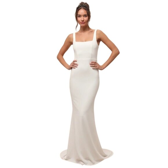 NEW Lulus Regal Classic White Sleeveless Twist-Back Maxi Dress, M, Wedding Gown - Picture 1 of 15